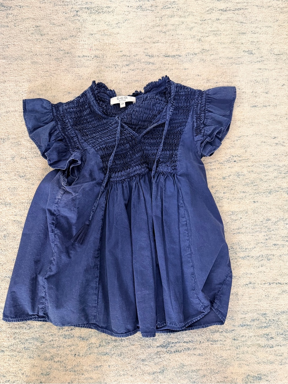 Sea New York Navy Blue Ruffled Smocked Blouse